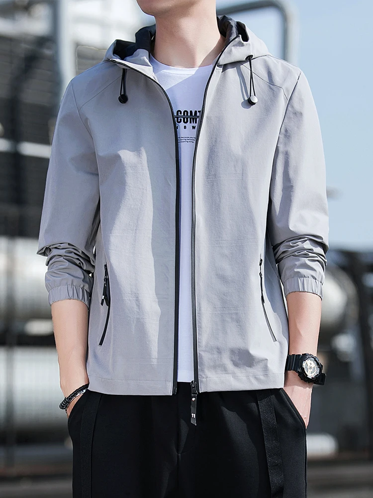 

Повседневная мужская куртка с капюшоном, свободный весенний спортивный топ Busin Faion, ветрозащитный, из полиэфирного волокна, длинная застежка-молния...