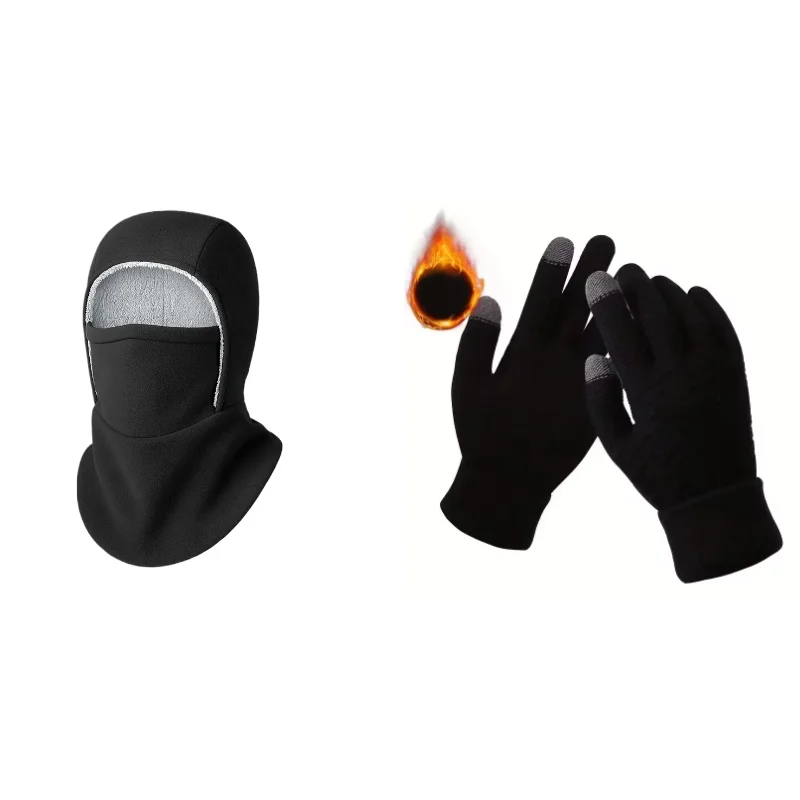 

1 комплект зимних утолщенных однотонных теплых перчаток унисекс с шапкой, интегрированные ветрозащитные и морозостойкие перчатки для езды на велосипеде и альпинизма на открытом воздухе