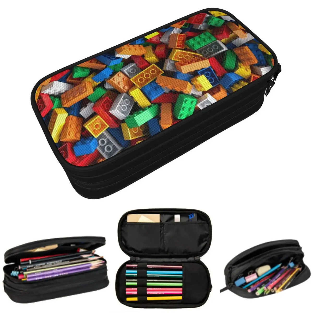 

Building Block Pattern Pencil Case for Students Gifts Pen Box Pencil Bag Stationery Supplies Pen Holder Bag