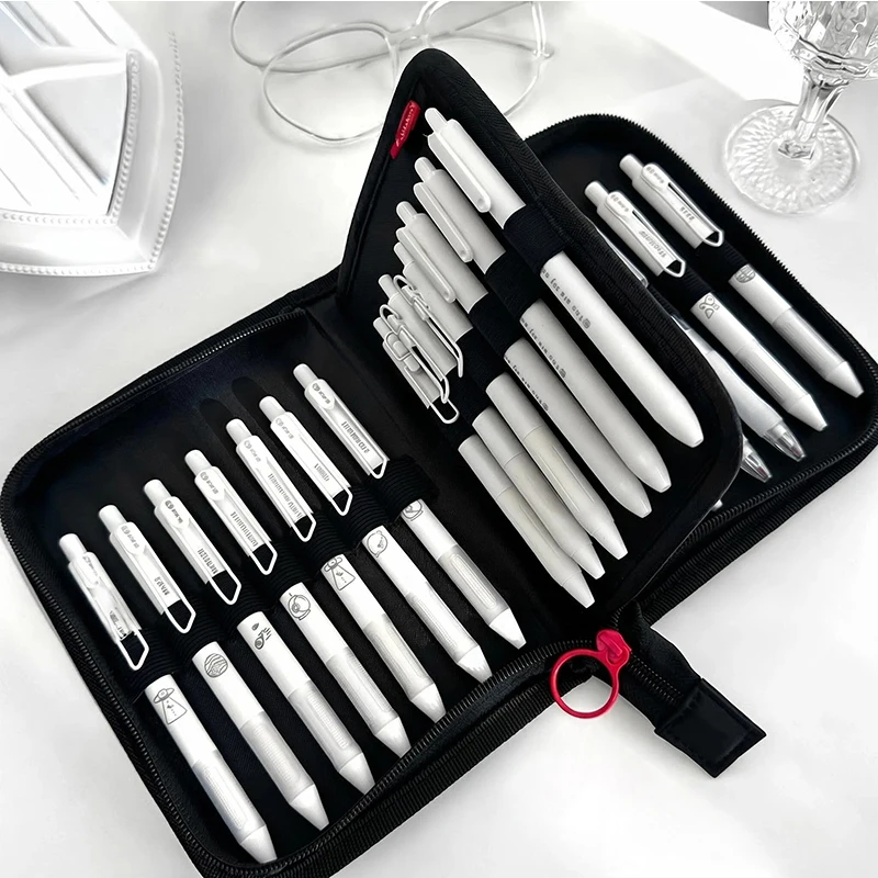Estuche para lápices negro minimalista de gran capacidad, soporte para bolígrafos multicapa, bolsa de almacenamiento de papelería multifuncional para estudiantes y oficinas