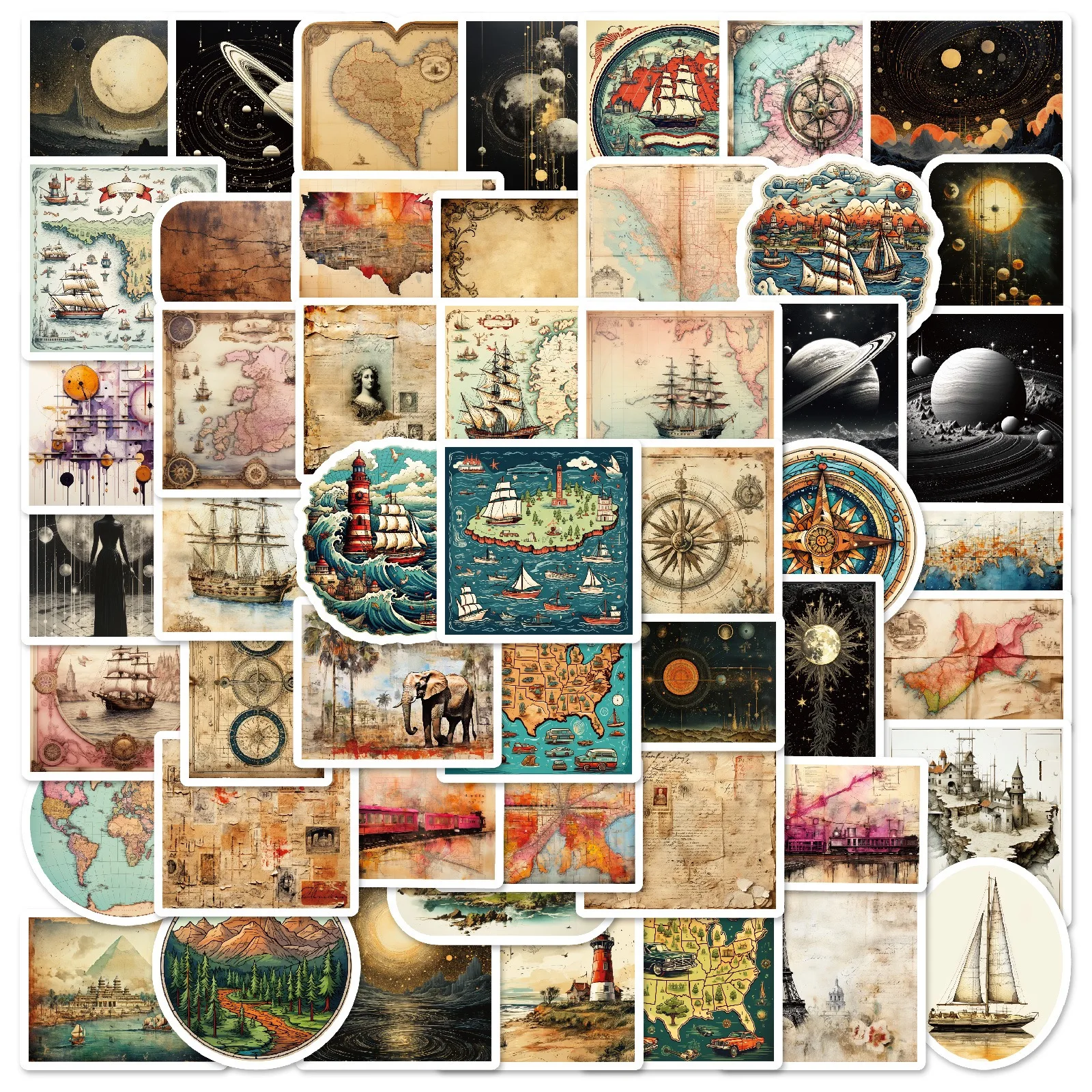 10/50Pcs Vintage World Country Map Travel Stickers Graffiti Space Planets Decals Decoration DIY Laptop Luggage Scrapbook Sticker
