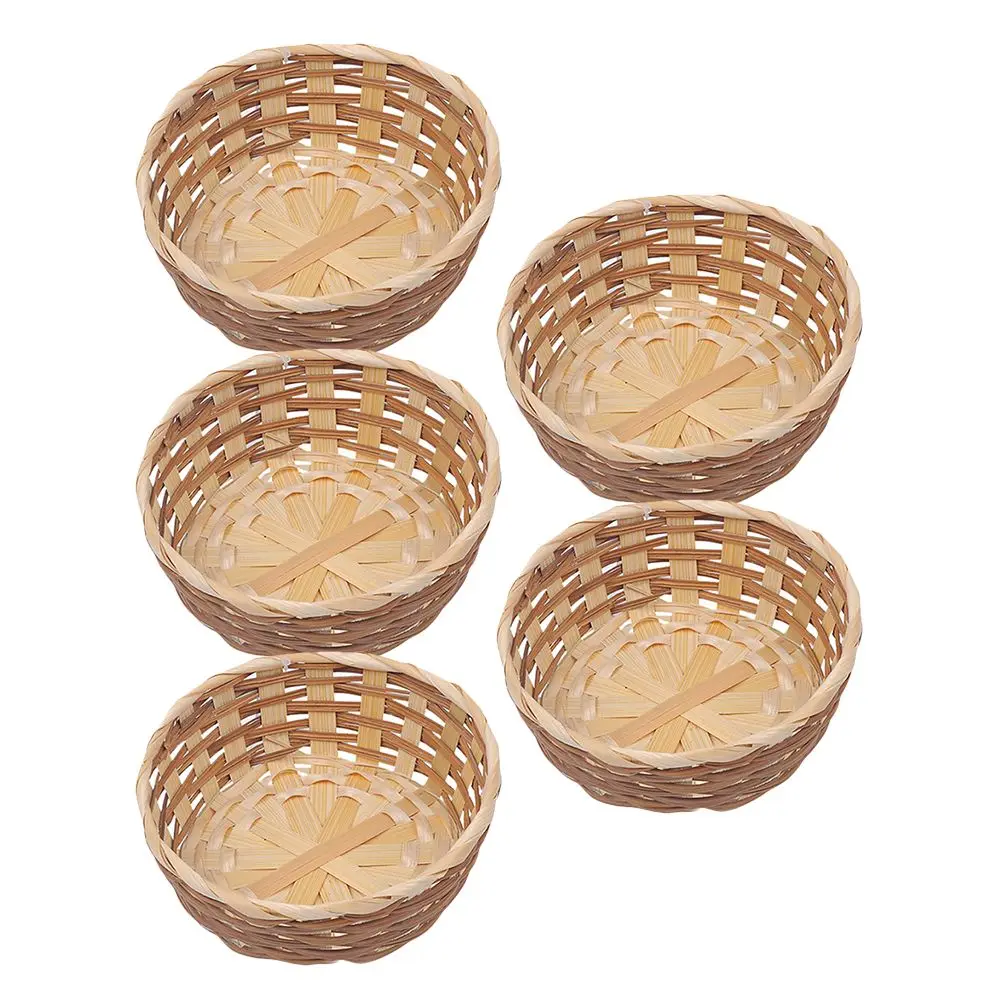 

Bamboo Fruit Basket Woven Storage Tray 5 Pcs Portable Snack Bread Handcraft Material Reusable Plate Home Decor