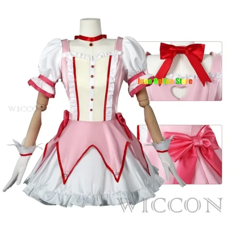 Puella Magi Madoka Magica Cosplay disfraz peluca enagua zapatos Kaname Madoka vestido de baile corto rosa uniforme de fiesta de Halloween