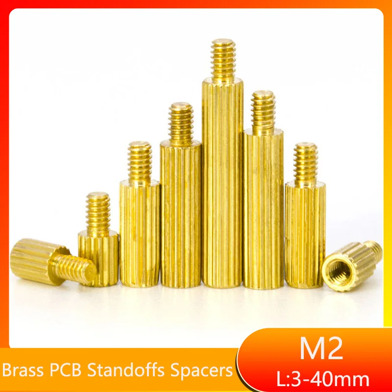 M2 Single-head Solid Brass Copper Round Standoff Spacer Support Pillar Column Male-Female Female Nut for PCB Board L=3mm-40mm