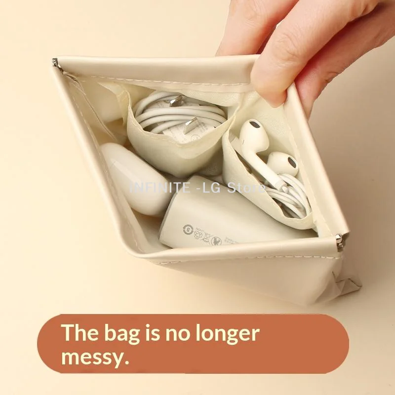 Storage Bag With Automatic Closure Wired Headphone Storage Bag PU Coin Purse Mini Portable Lipstick And Makeup BagINFINITE -LG