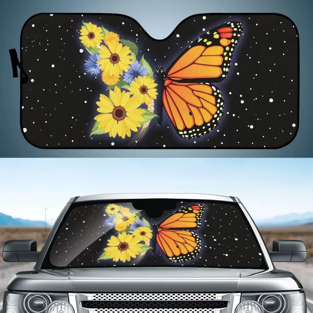 Hot Sales Galaxy Sunflower with Butterfly Printing Sunshade for Auto Windshield Universal Car Accessories Windshield Sun Shades