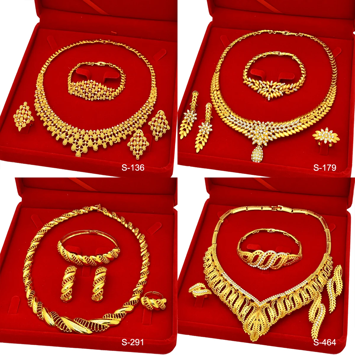 

Dubai 24K Gold Plated Jewelry Set Fashion Gold Color 4Pcs Boutique Set Necklace/Earrings/Ring/Bracele Wedding Wholesale Gifts