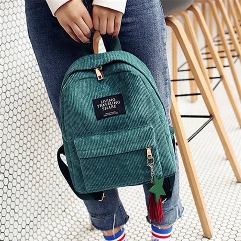 Retro Women Backpack Fashion High School College Students Book Bag Simple Corduroy Female Backpacks Large Capacity Bags Rucksack