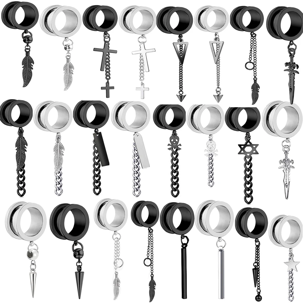 

Hot Sales dangle ear gauges for men screw body piercing plugs and tunnels ear stretcher expander kit 6-20mm wholesales Factory s