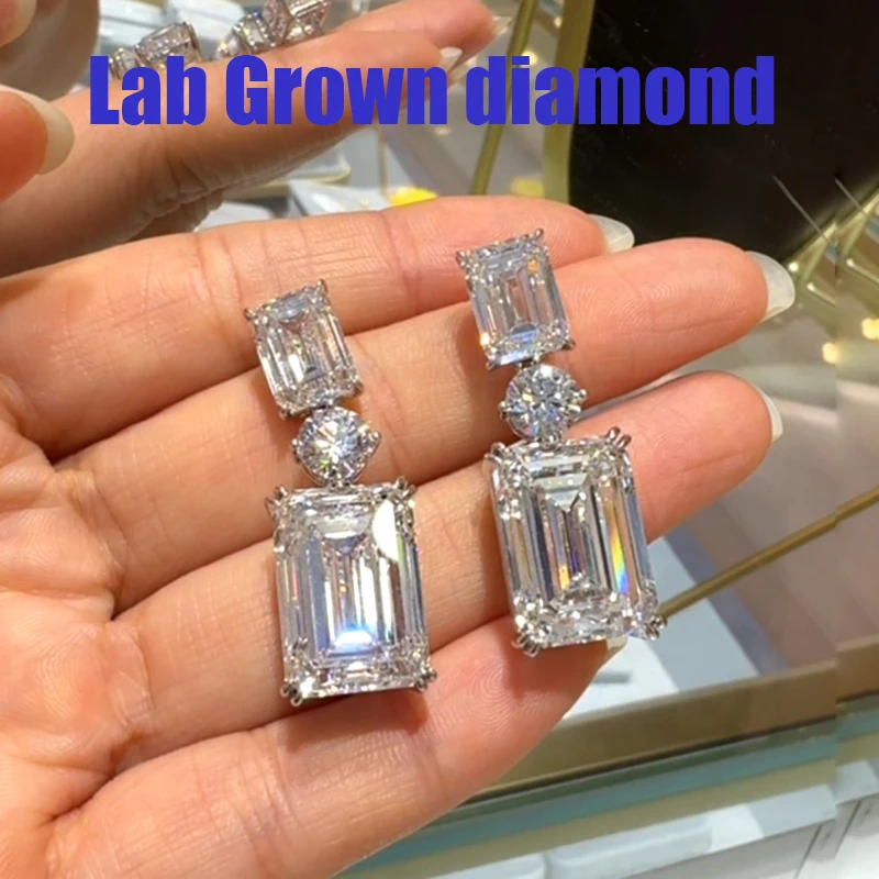 AEAW IGI Lab-Grown each 5ct 10ctw Emerald EF-VS1 Diamond 14K White Gold Studs Earrings