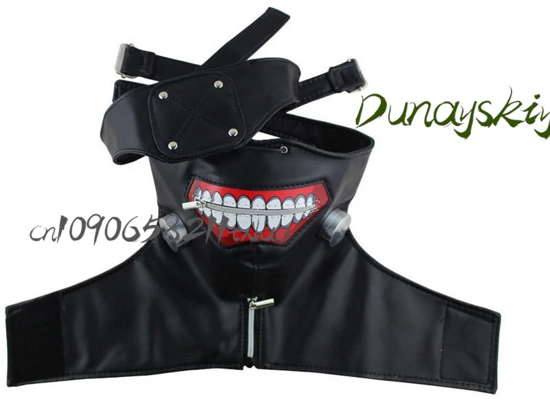 Máscara de cosplay Kaneki Ken – Máscara de Halloween com zíper e boca Kakugan Eye para convenções de anime, crianças ou adultos