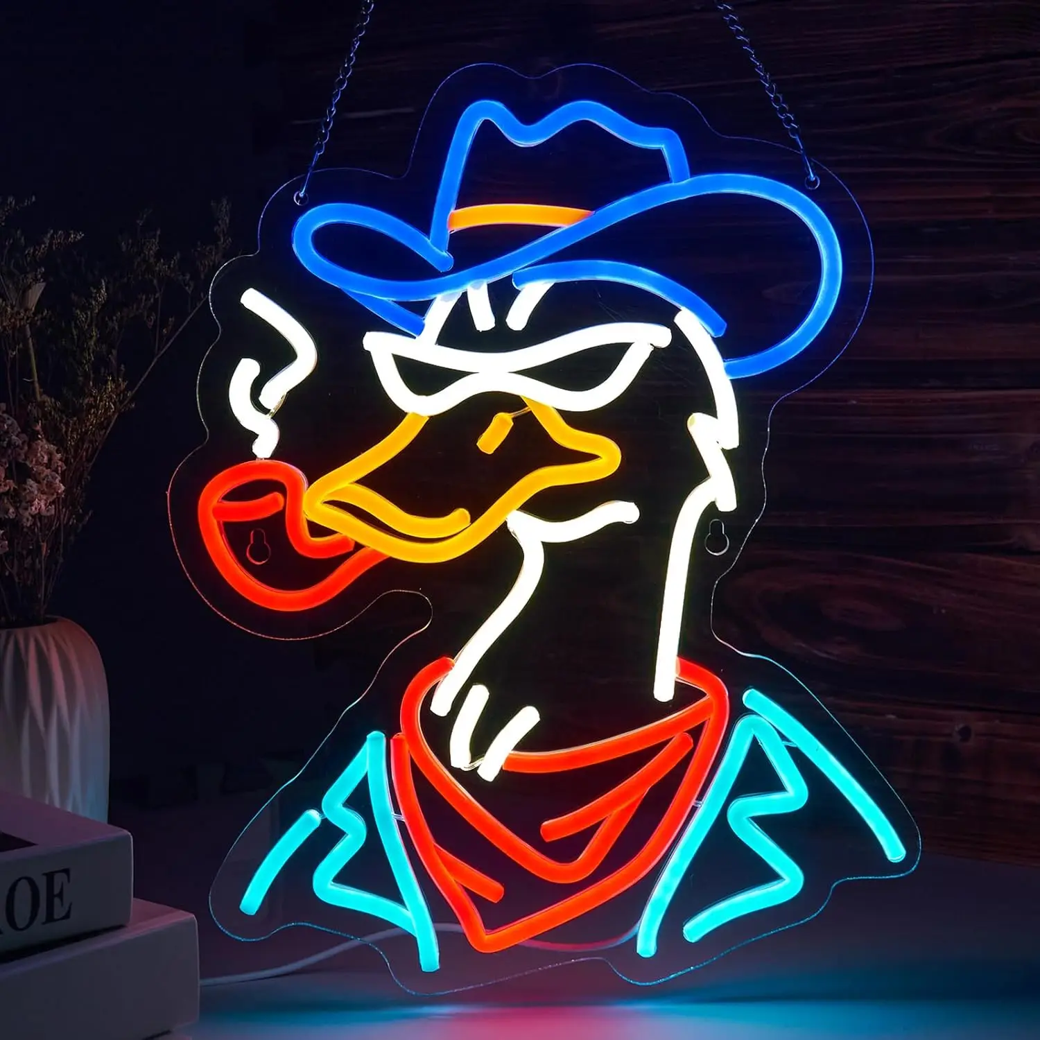 Cowboy Duck Neon Sign for Wall Decor LED Neon Sign USB Powered Dimmable for Man Cave Playroom Bedroom Bar Game Room Decor Gift