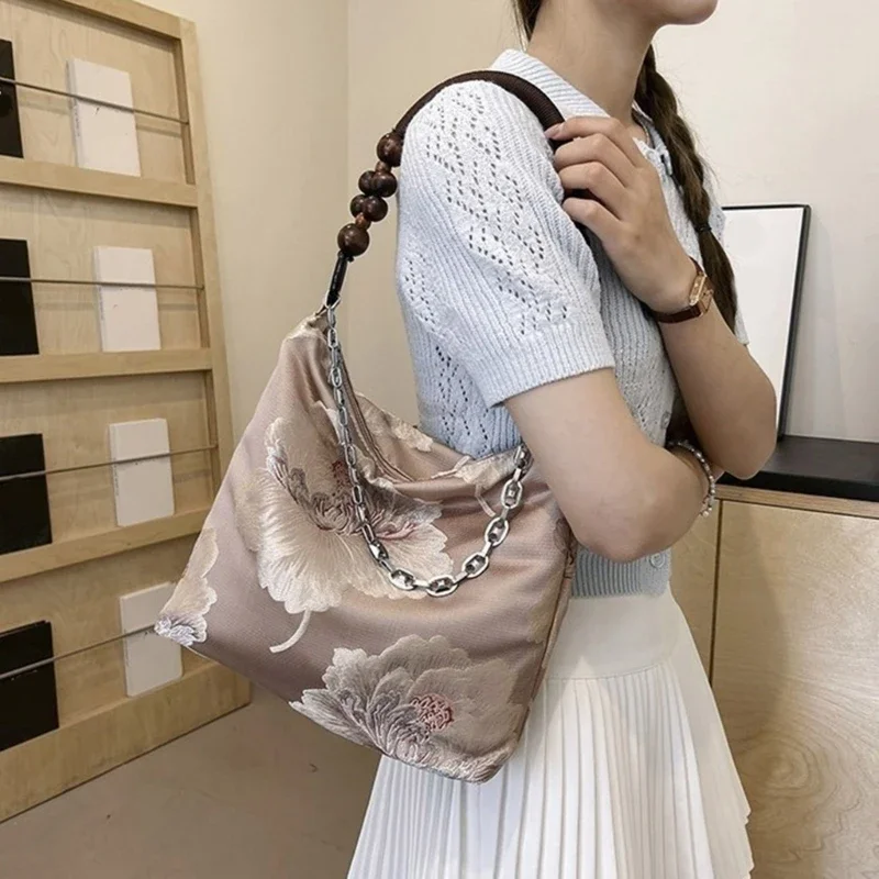 

Sophisticated Bucket Bag With Nylon Embroidery Shoulder Bags Elegant Underarm Handbag Perfect for Stylish Women