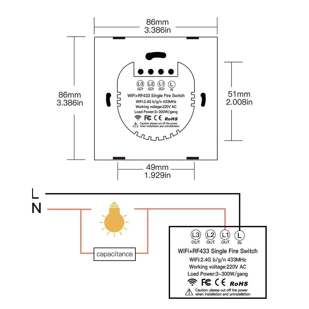 NEW WiFi Smart Light Switch RF433 No Neutral Wire Single Fire Smart Life Tuya App Control Works with Alexa Google Home 110V 220V