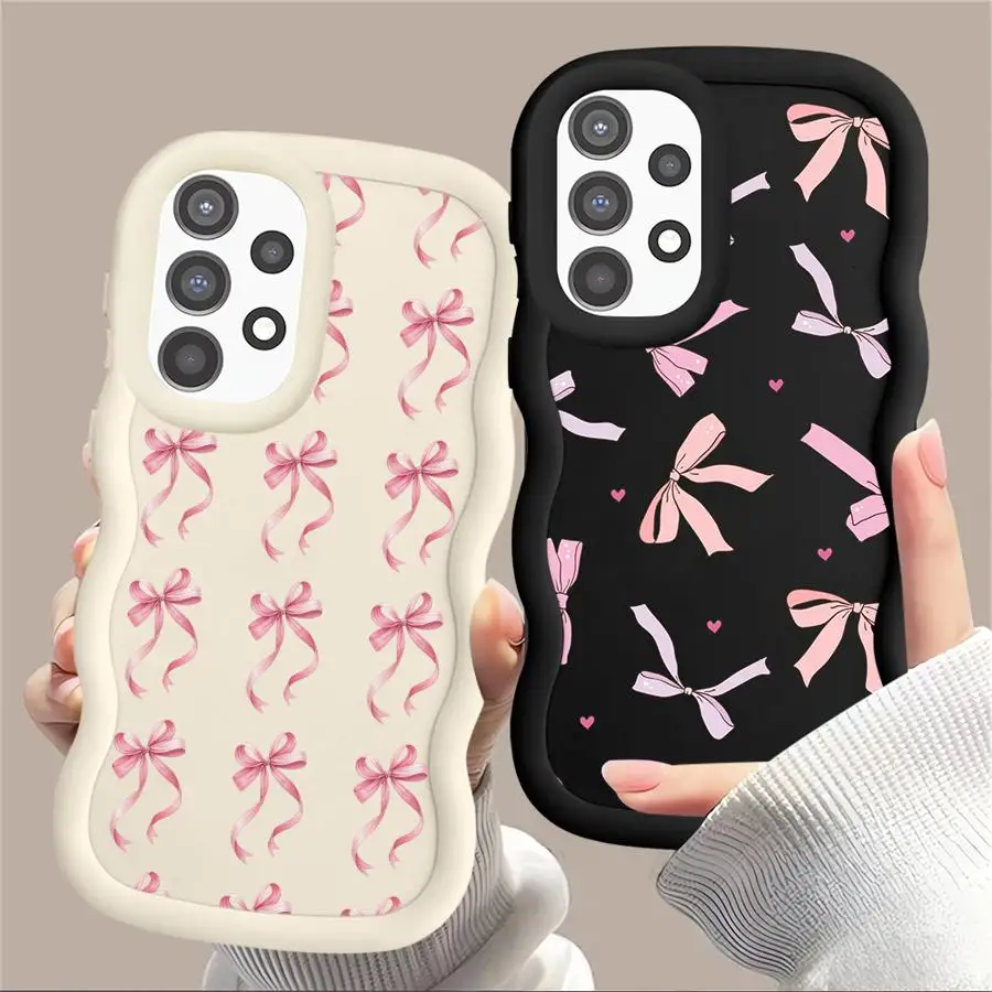 حافظة لهاتف سامسونج جالاكسي A51 A73 A04 A06 A20 A50 A05 A30 A02s A03 A52 A55 غطاء هاتف ناعم القوس الوردي #3