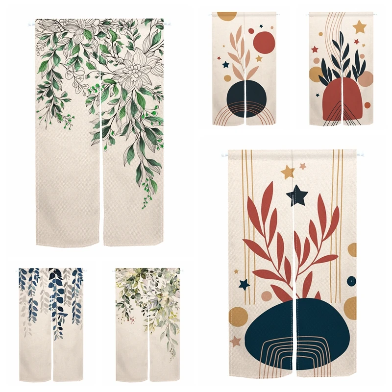 Nordic Geometric Door Curtain Modern Abstract Minimalismus Linen Curtain Partition Kitchen Room Japanese Hanging Half Curtains