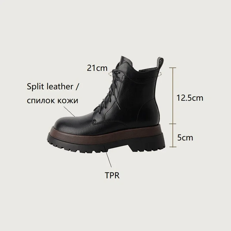 NEW Autumn Boots Women Split Leather Round Toe Platform Boots Casual Winter Thick Heel Chunky Boots Black Ankle Boots for Women