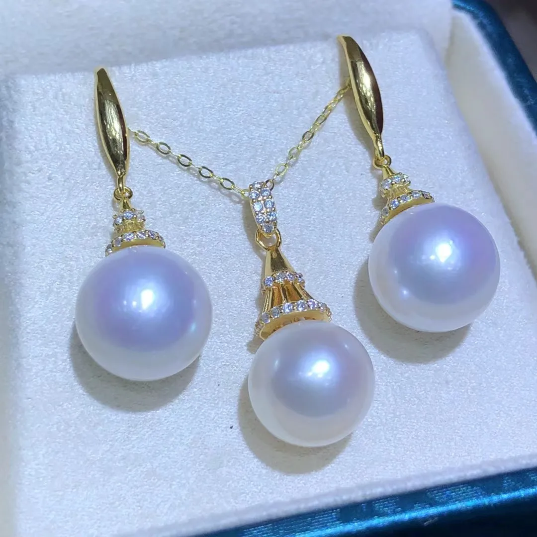 925 Sterling Silver Pendant Earrings Mountings Findings Base Jewelry Set Mounts Settings Parts for 10-12mm Pearls Beads