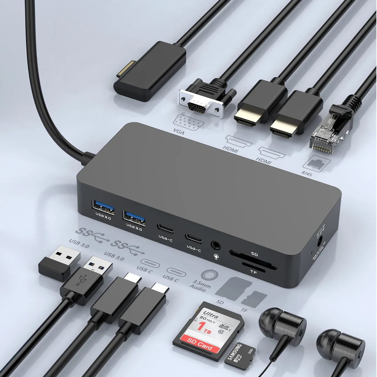 Portable 12-in-1 Triple Display 2 HDMI 4K VGA Surface Docking Station Surface Dock for Surface Book Laptop Go/5/4/3/2/1