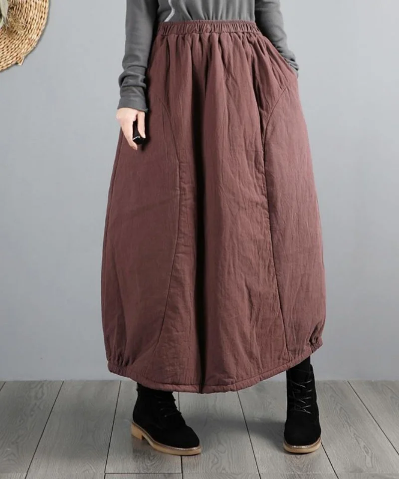 Chinese Style Artistic Retro Cotton Skirt For Women, Autumn And Winter Ethnic Thick And Warm A-Line Cotton Linen Skirt w1436