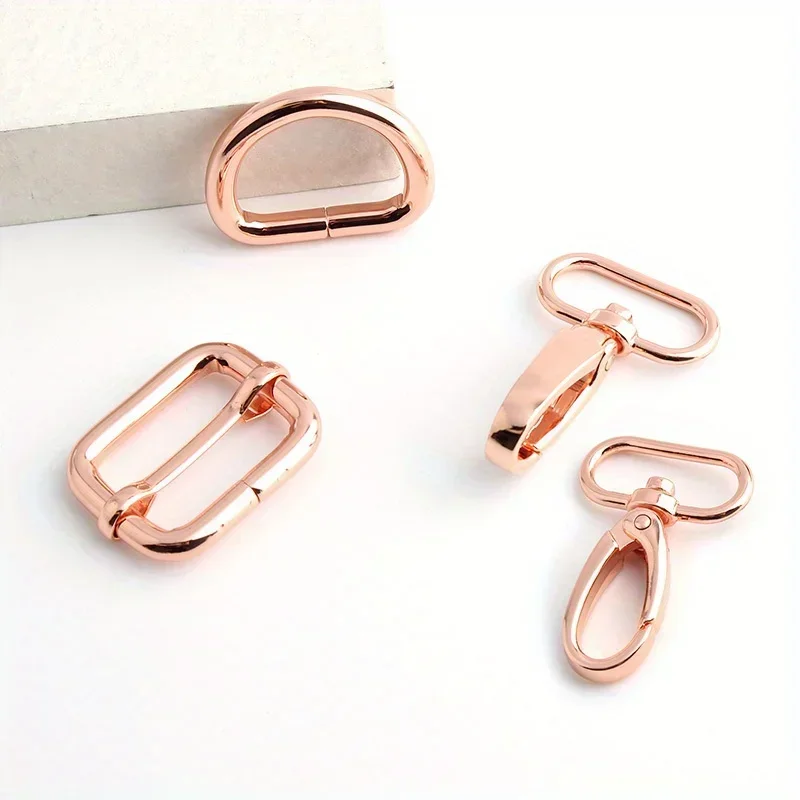 1 Set/5PCS Rose Gold Swivel Carabiner Clasp 25mm 1 Inch Sliding Belt Buckle D Ring Adjuster Buckle Hardware