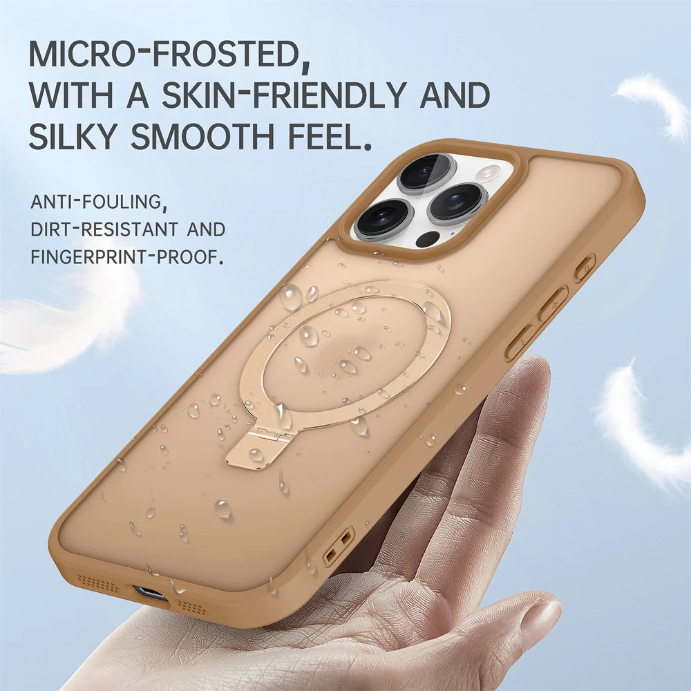 Matte magnetische Hülle mit Metallringständer für Magsafe iPhone 16 Pro Max 15 14 13 12 16 Pro Max Plus 15Pro Wireless Charge Cover – Detail 2