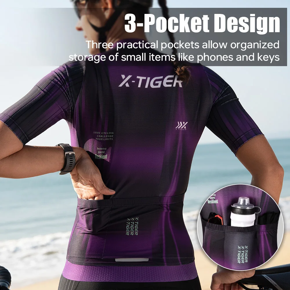 

Женская велосипедная майка X-TIGER, летняя дышащая профессиональная велосипедная майка с короткими рукавами, анти-УФ-защита, одежда для горного и шоссейного велоспорта
