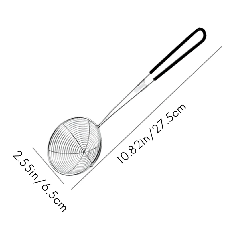 10 pieces colheres de filtro de panela quente, colheres de filtro de panela quente de aço inoxidável malha skimmer colher de filtro com alça