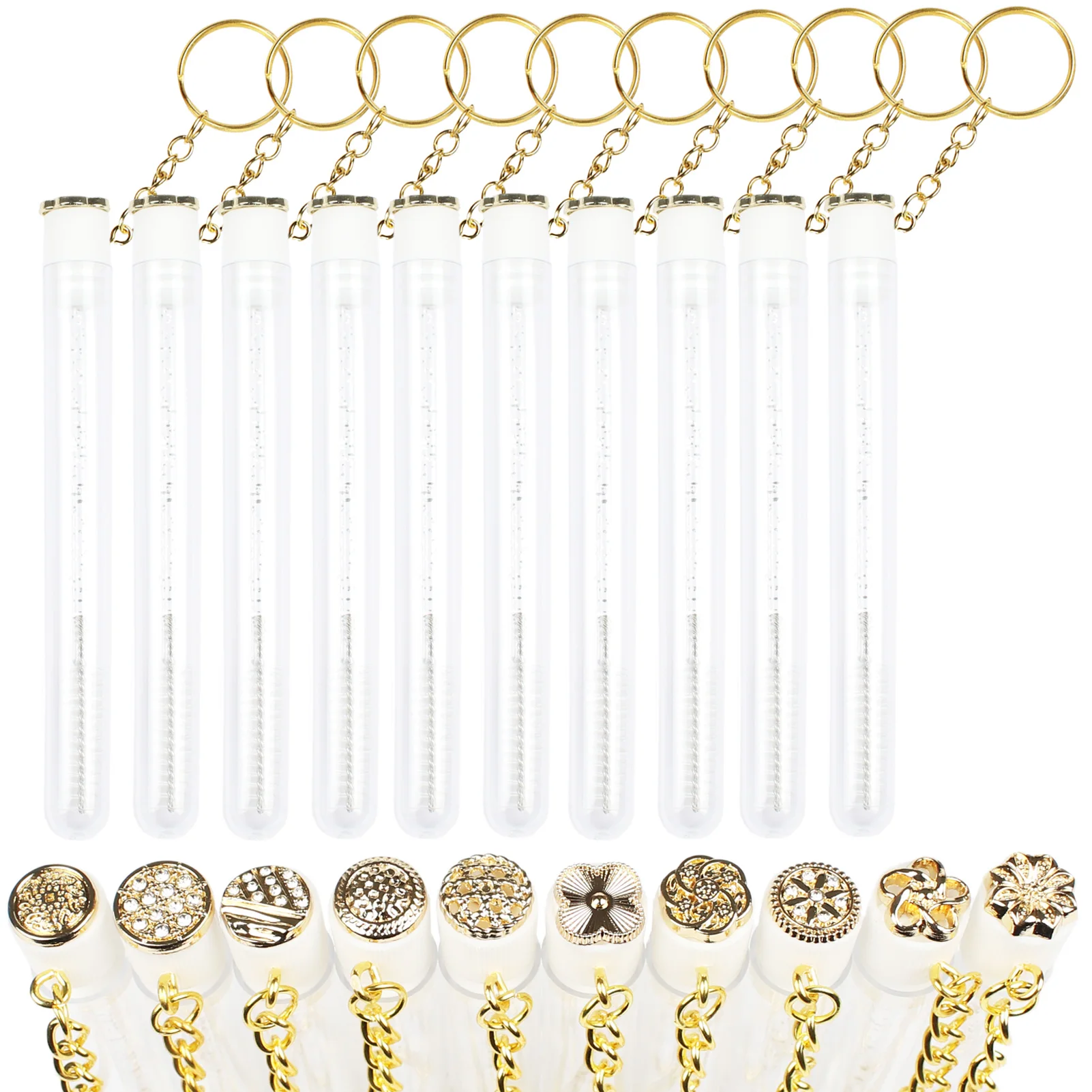 10 قطعة عصي الماسكارا أنبوب قابلة لإعادة الاستخدام لاش Spoolies رمش فرشاة أنابيب مع المفاتيح Spoolies الذهبي المعادن لاش تمديد فرش #5