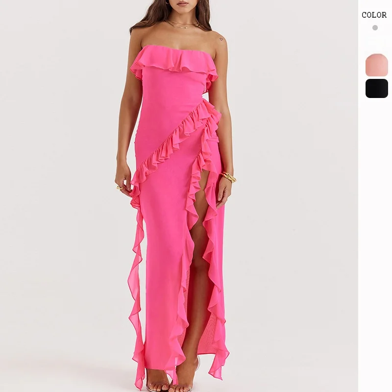 

Сексуальное летнее платье 2024 с открытыми плечами, завязками на груди, завышенной талией, из утолщенного полиэстера, вязаное, женское, модное, нейтральное, базовое, элегантное