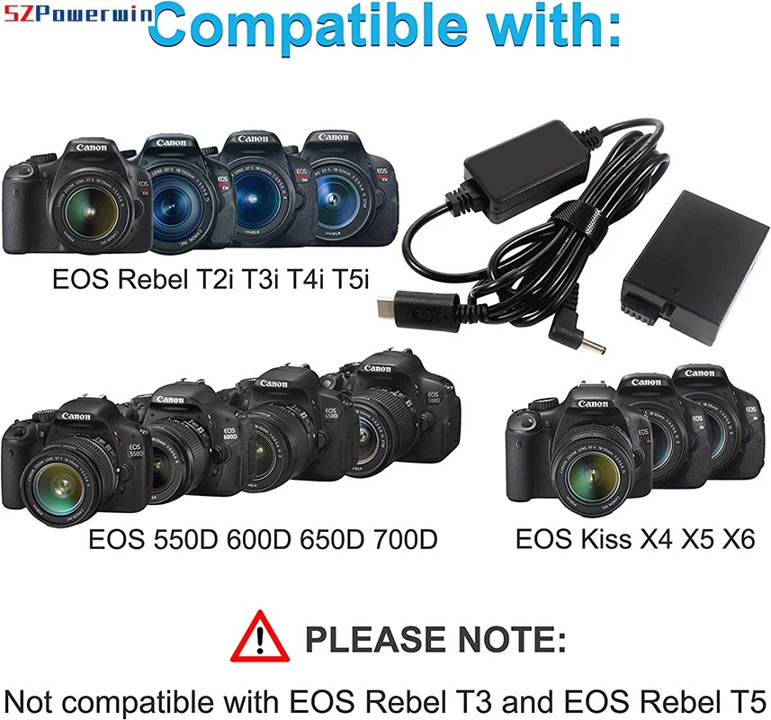 PD USB-C محول إلى DR-E8 DC المقرنة LP-E8 الدمية البطارية ل EOS المتمردين T2i T3i T4i T5i 550D 600D 650D 700D قبلة X4 ، X5 ، X6 أرقام