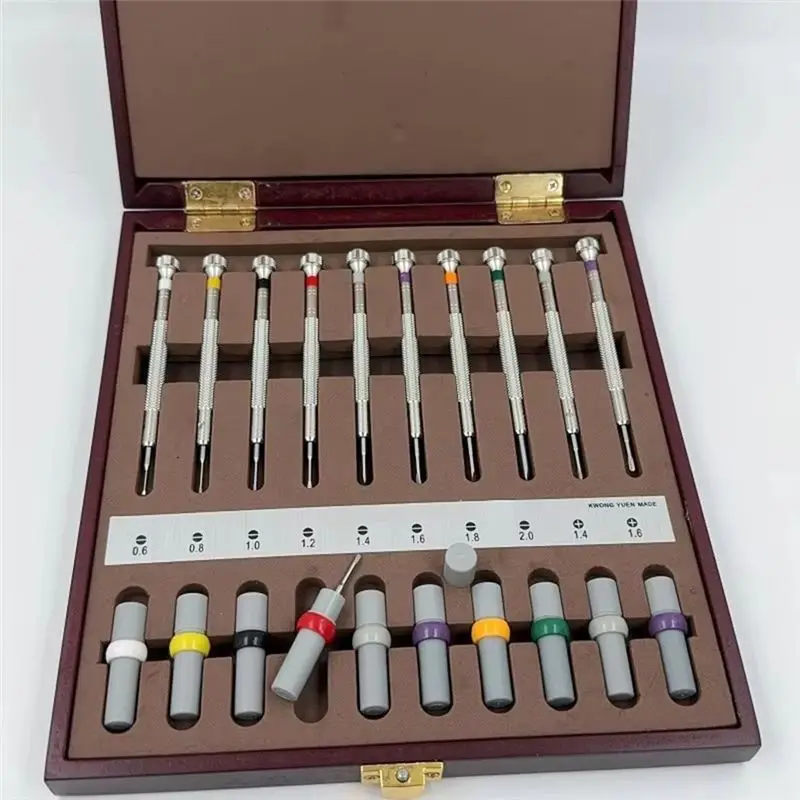 10PCS Watch Repair Screwdrivers With Weight Sleeves In Wooden Box