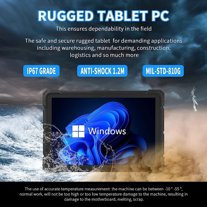 10.1 Inch Windows 11 Pro Rugged Tablet 4G LTE GPS 8GB RAM/128 GB ROM 10000mAh IP67 Handheld Waterproof Tablet