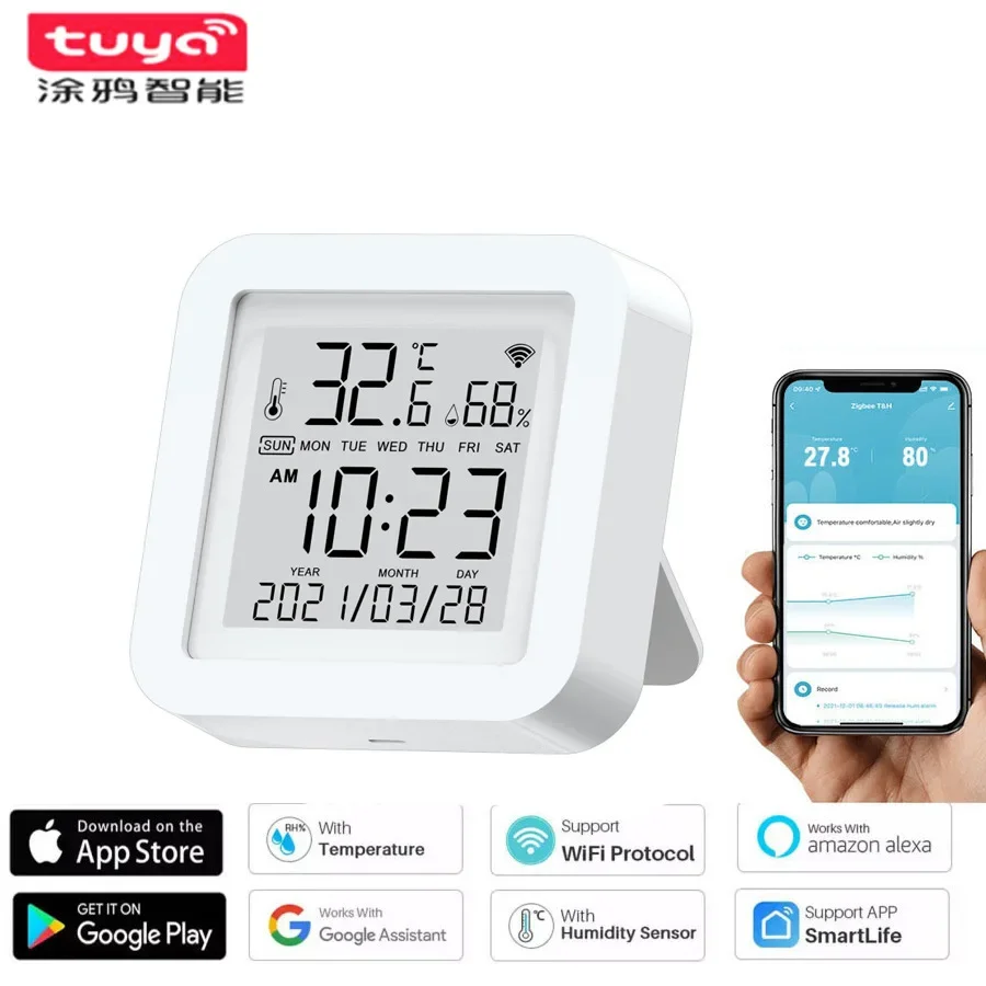 Tuya Smart WIFI Temperature & Humidity Sensor Indoor Hygrometer Thermometer  Support Alexa Google Assistant