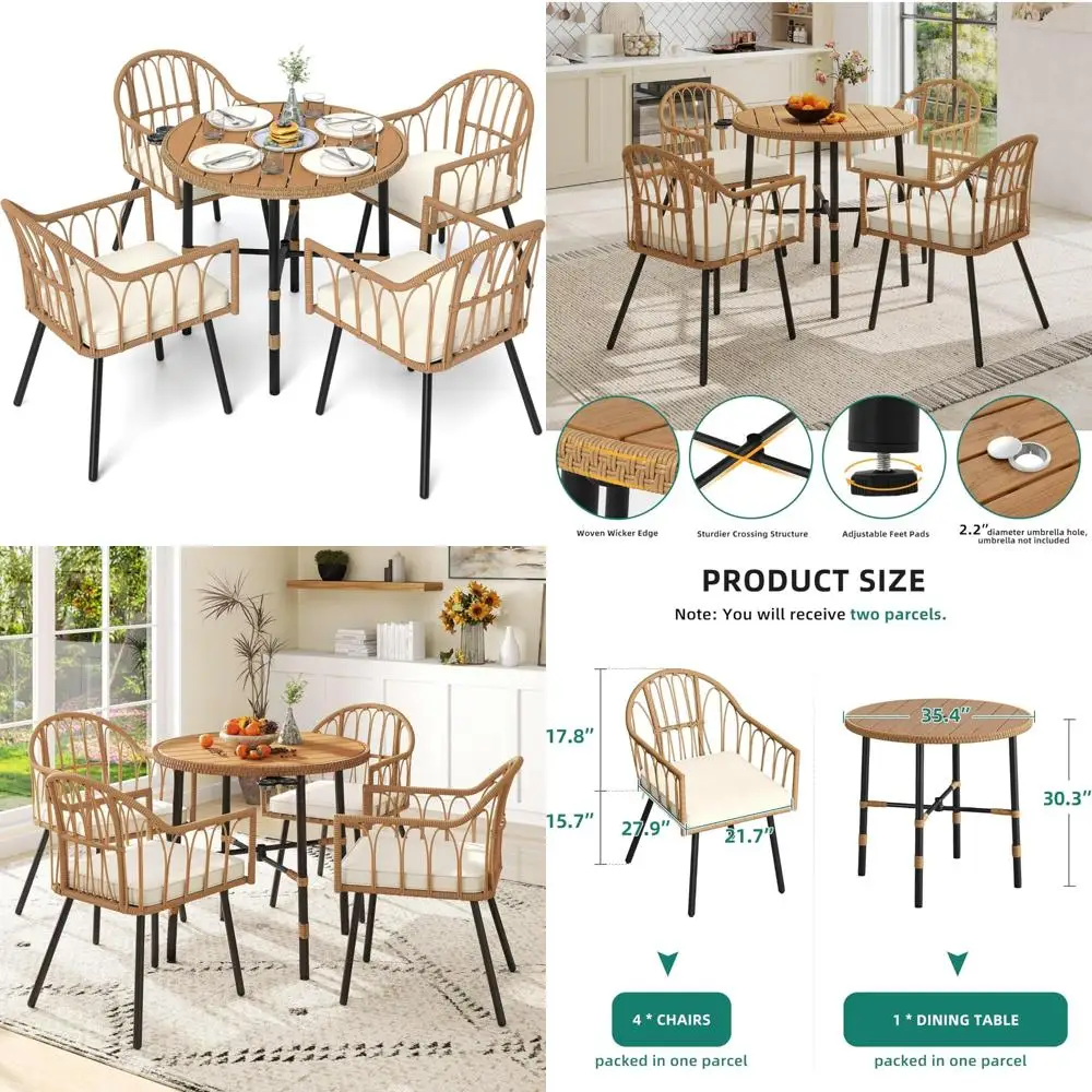 4-Seat Dining Table Set with Bohemian Style Cushioned Chairs