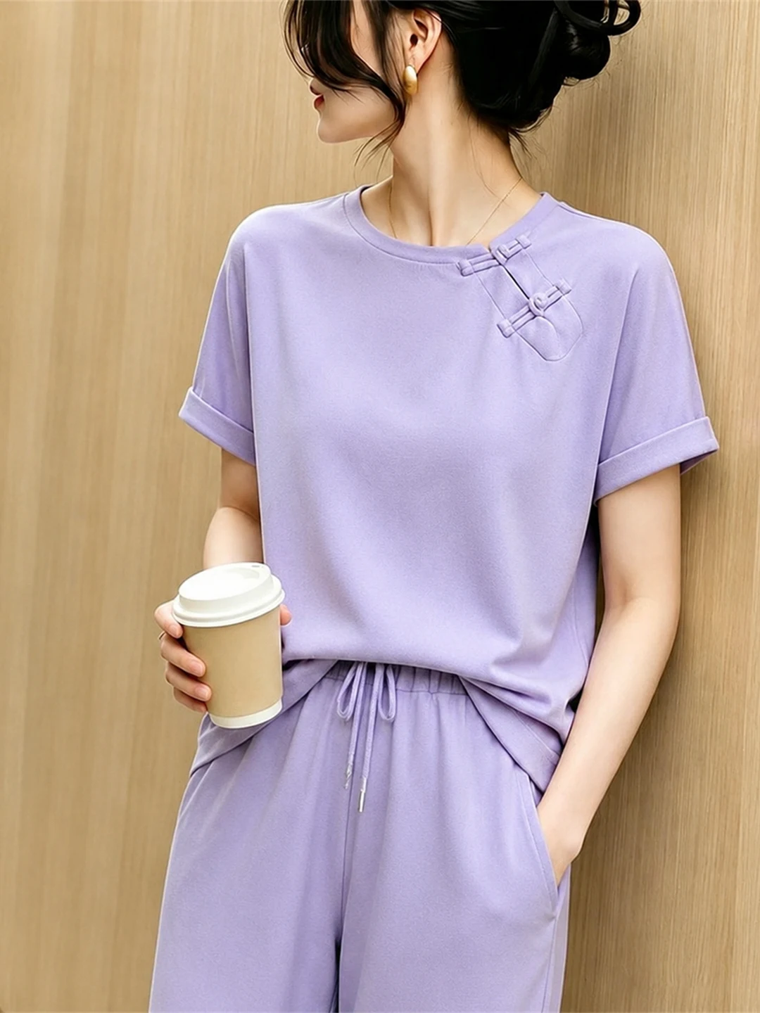 

Slimming Short Sleeve Commute Shirt Pure Color Korean Style Straight Cut Simple Design Casual Comfortable Silk Top for Women
