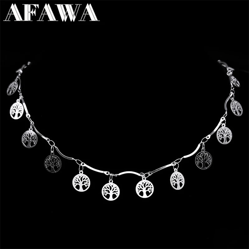 Aesthetic Tree of Life Chain Necklace for Women Men Stainless Steel Silver Color Coquette Charm Necklaces Jewelry Gift collar