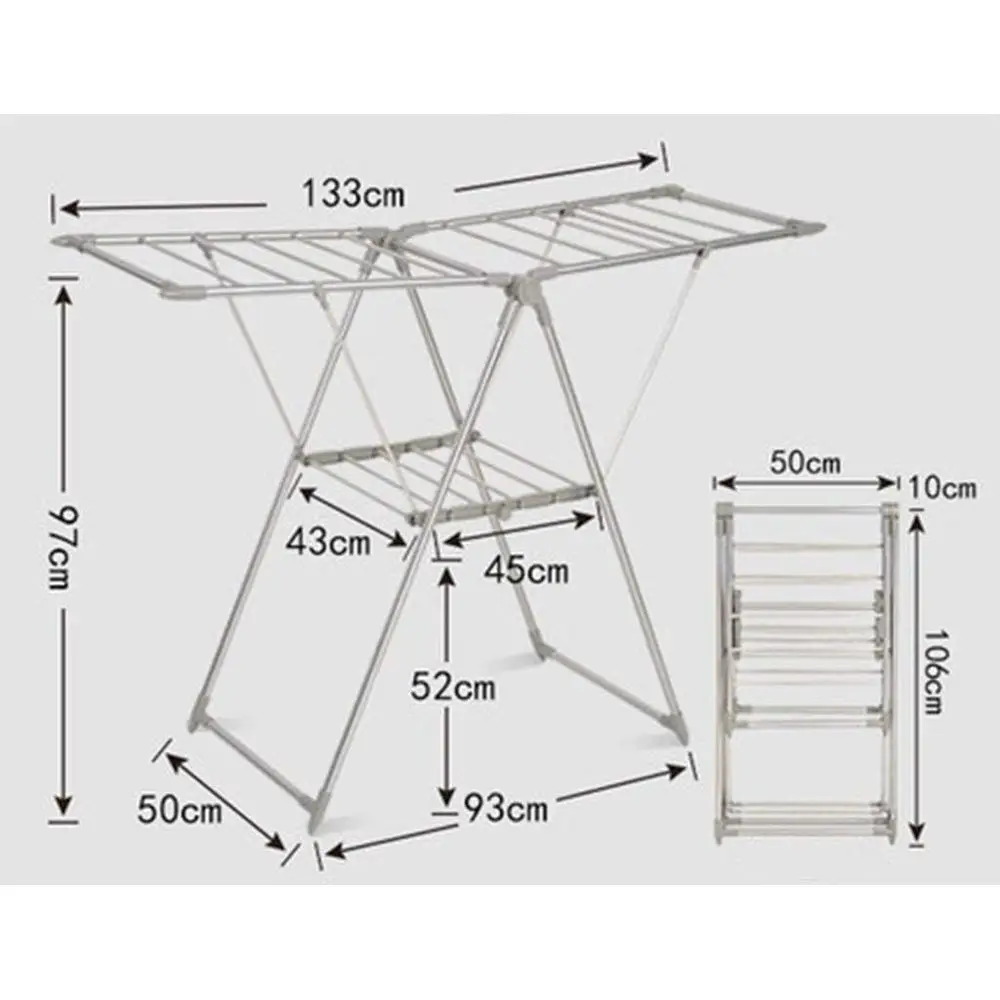 Rack de secagem dobrável de metal cinza para uso interno e externo
