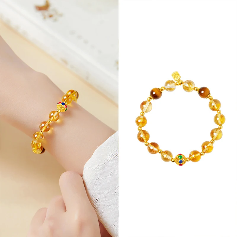 Natural Yellow Tiger Eye Stone Bracelet for Men and Women Citrine Beeswax Wealth Lucky Bracelet New Design Handmade Jewelry