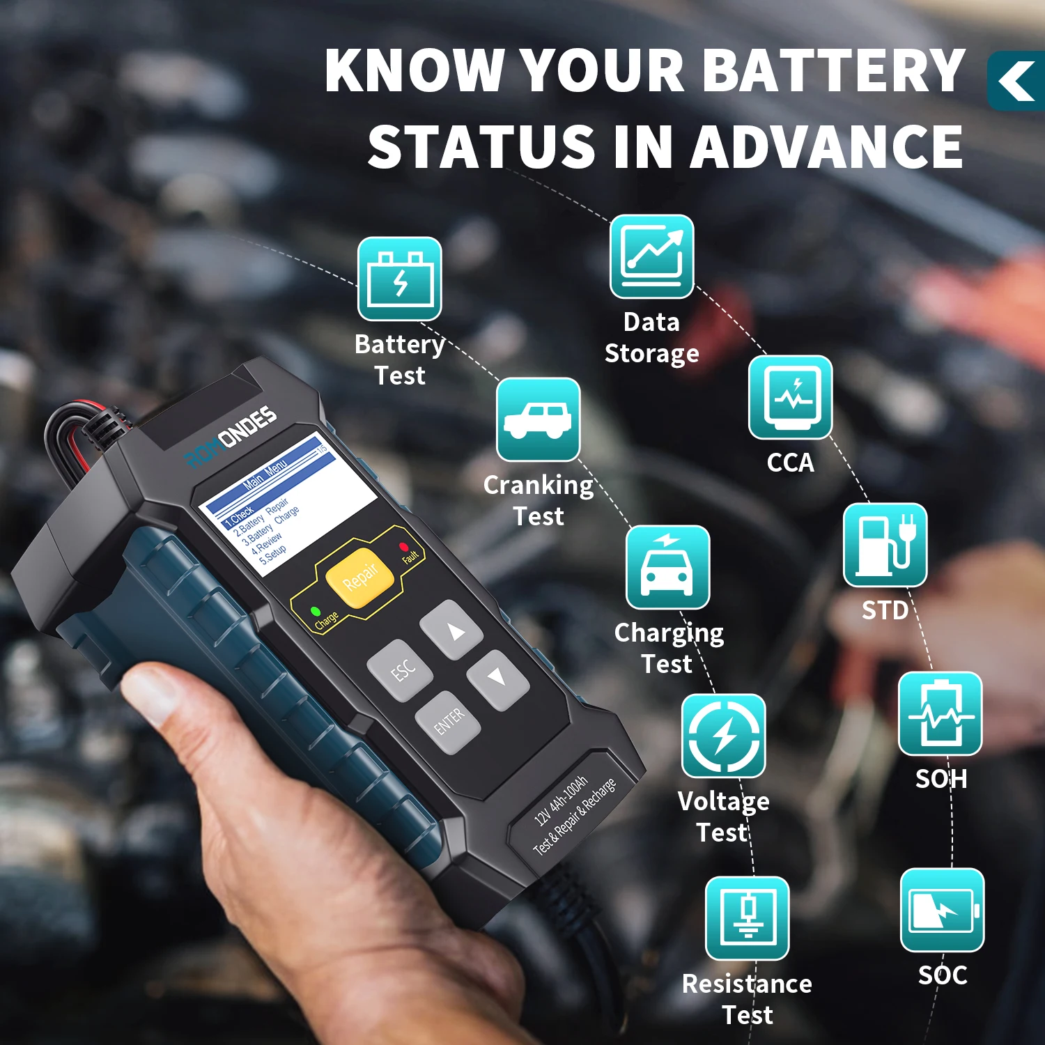 Romondes RD510 3 in 1 Car Motorcycle Battery Charger Battery Regenerator 12V Fully Automatic Pulse maintenance battery tester