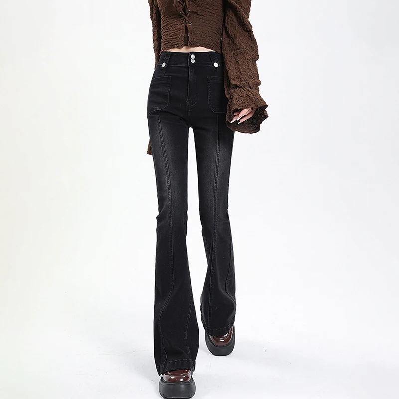 Women Vintage High Waist Flared Jeans  Slim Fit Stretch Denim Tights Pants Y2k Fashion Aesthetic Streetwear Casual Trousers