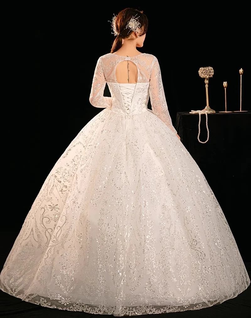 XXN-994#Wedding Dress 2025 New Bridal High end French Long sleeved Bridal Puff Skirt Place Sequin Dress Luxurious Wholesale