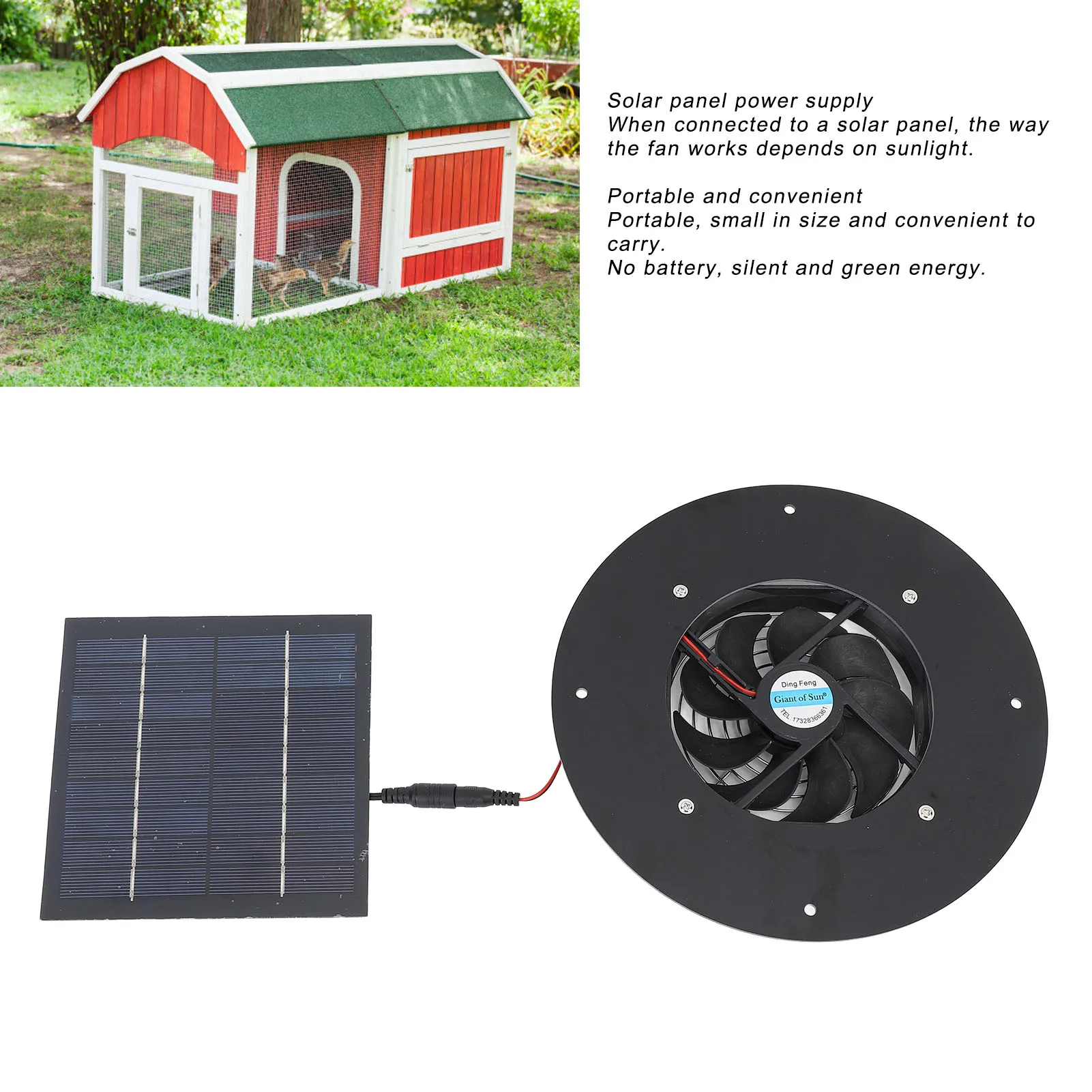 

Solar Powered Exhaust Fan 10W Solar Panel High Efficiency Low Noise Solar Ventilation Fan for Greenhouse Pet Houses