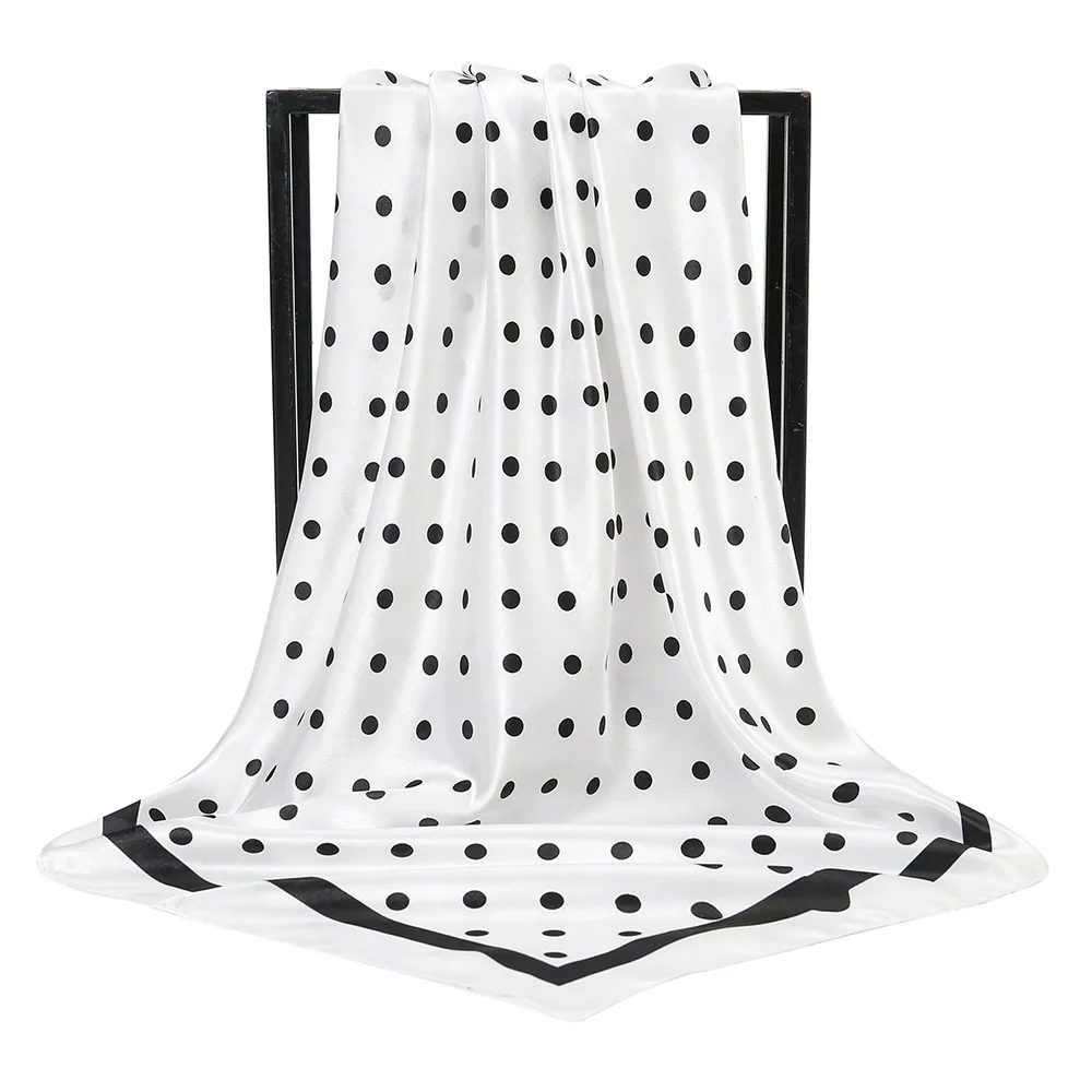 90CM Fashion Fresh Polka Dot Square Scarf Women Satin Printed Neck Silk Scarf Multifunctional Shawl Headbands