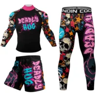 Cody Lundin, nuevos diseños personalizados, mangas cortas, poliéster, elástico, protectores contra sarpullidos, pantalones cortos, conjuntos MMA BJJ con pretina de goma