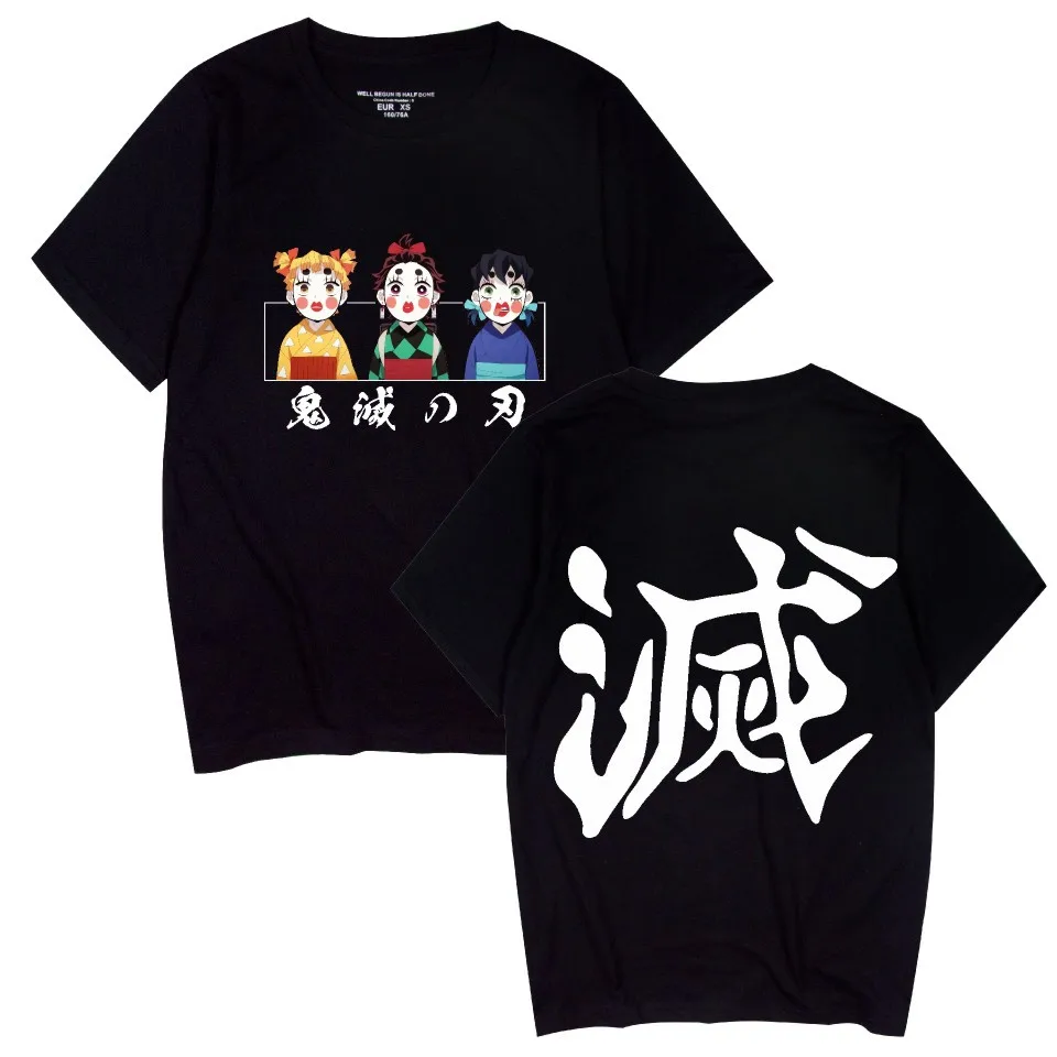 

New daily comic series Ghost Killer Edge peripheral printed round neck summer cotton loose men's and women's short sleeve T-shir