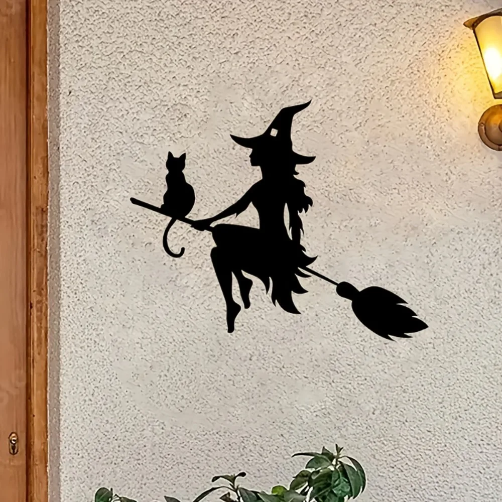 CIFBUY Iron Wall Art Gothic Witch Cat Metal Sculpture Hanging Plaque Rustproof Home Patio Decor Ornament Accent