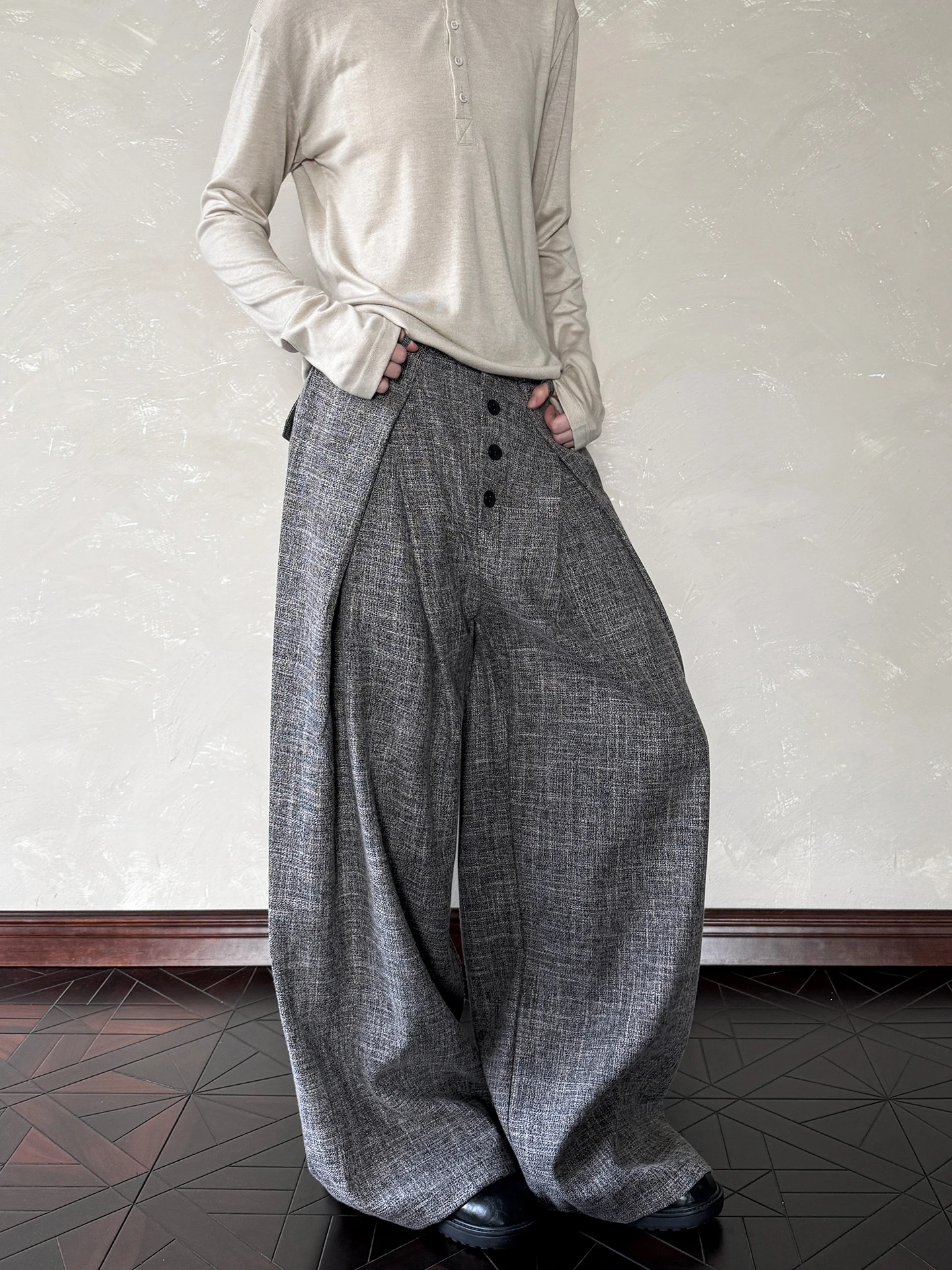 

Брюки PUEE American Retro с декоративными пуговицами, широкие, прямого кроя, свободные, повседневные, с эффектом высокого комфорта