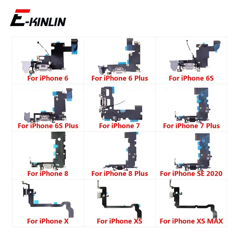 

High Quality Charging Flex Cable For iPhone SE 2020 6 6S 7 8 Plus X XS Max USB Charger Port Dock Connector With Mic Flex Cable