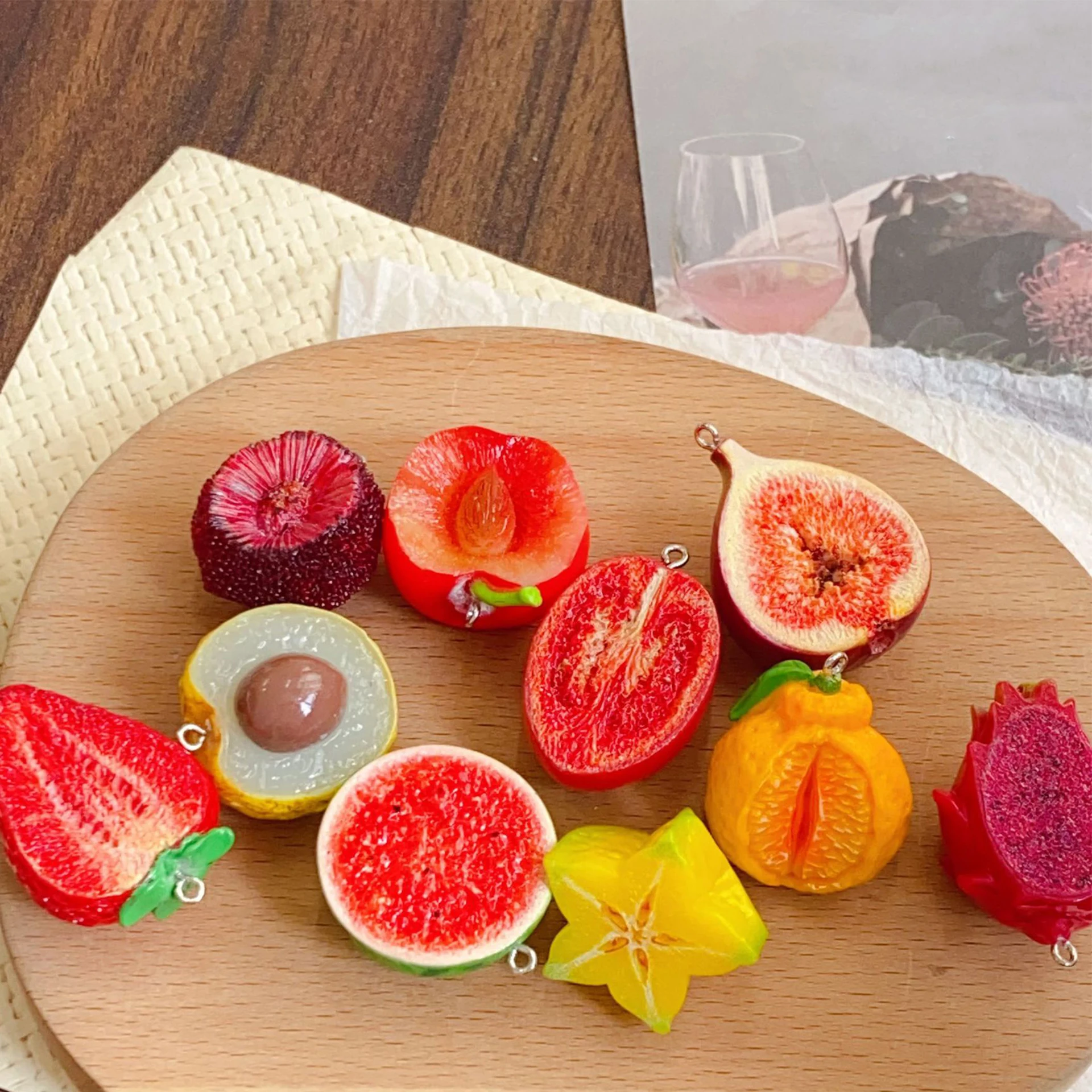 

5Pcs Imitation Half Cut Fruit Resin Charms DIY Pendants For Keychain Bracelet Jewelry Making Accessories